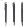 A set of three plastic pens featuring a soft grip in black with silver accents and a metallic clip.
