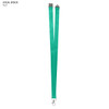 A teal polyester lanyard, 20mm wide, featuring a clip for attachments and a logo.
