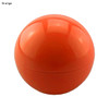 An orange, spherical lip balm container with a glossy finish and a logo on the surface.