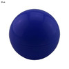 A blue lip balm ball with a shiny, rounded exterior and a branding logo on the surface.