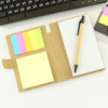 A sticky note pad set featuring pastel-coloured notes, a notepad, and a pen, all in a kraft case.