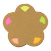 A flower-shaped sticky note set in a cardboard holder, featuring neon pink, green, orange, and peach notes.