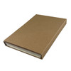 A brown cardboard stationery set with a simple design, featuring a closed notebook and a logo on the cover.