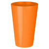 An orange plastic cup featuring a sleek design and a glossy finish, suitable for various beverages.