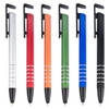 A collection of six stylus pens in silver, red, orange, green, blue, and black, each with a clip and sleek design.
