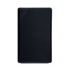 A black rectangular packaging item with a smooth surface, featuring a logo on one side.