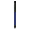 A metal pen in a sleek blue finish with a black clip and tip. Features a logo on the barrel.