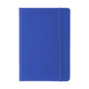 A5 PU notebook in vibrant blue with a flexible cover and an elastic closure, featuring a logo on the front.
