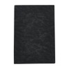 A black notebook featuring a textured cover with a minimalist design and a logo on the front.