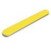A yellow nail file with a smooth surface and rounded edges, designed for nail care. It features a brand logo.