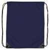 A navy nylon backsack with black corners and drawstring closure. It has a logo on the front.