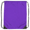 A purple nylon drawstring backsack with black corners and a branding logo.