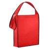 A red non-woven sling bag with black trim, featuring a single adjustable shoulder strap and a simple design.