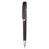 A plastic pen in a dark purple colour with a silver clip and a sleek design. Features a logo on the clip.