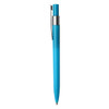 A plastic pen in a vibrant blue colour with a silver clip and a sleek design. It features a logo on the barrel.