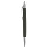 A green pen with a silver clip and tip, featuring a textured grip and a smooth design.