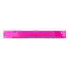 A bright pink PVC soft plastic ruler with measurement markings on one edge and a logo.