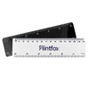 A 15cm plastic ruler in white and black, featuring measurement markings and a logo.