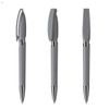 A set of grey plastic pens, featuring a sleek design and clip, displayed from multiple angles.