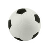 A large stress soccer ball in white with black pentagonal and hexagonal panels, featuring a logo.