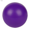 A purple stress ball with a smooth surface, round shape, and a simple design featuring a logo.