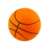 An orange stress ball shaped like a basketball, featuring textured grooves and black detailing.