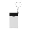 A mini screwdriver tape key ring in white and black, featuring a silver keyring attachment.