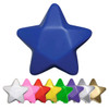 A blue star-shaped stress toy, with additional stars in pink, yellow, green, white, purple, gold, and silver displayed below.