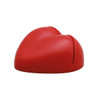 A red heart-shaped paper holder with a slit for paper insertion, featuring a smooth, glossy finish.
