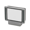 A miniature stress relief television in silver and grey, featuring a blank screen and a simple design.