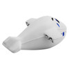 A white stress relief toy shaped like an aeroplane with blue accents. It has a smooth finish and a playful design.