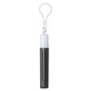 A retractable metal straw in black, with a white cap and attached clip for easy carrying.