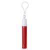 A retractable metal straw in red with a white cap, featuring a hook for easy attachment.
