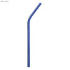 A blue stainless steel straw, bent design, measuring 8mm x 215mm, featuring a simple logo.