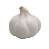 A white garlic-shaped stress ball with rounded sections, designed for stress relief and relaxation.