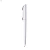 A plastic pen in white with a sleek design and a clip. Features branding on the body.