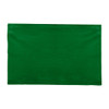 A green cotton tea towel featuring a plain design and a logo in the corner.