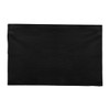 A black cotton tea towel with a plain design. Features a branding logo at one corner.