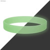 A dark green silicone wristband with a glowing effect, featuring a smooth, rounded design and a logo.
