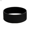 A large black silicone wristband featuring a simple design and a logo.