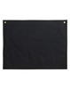 A black canvas short waist apron featuring a front pocket and brass eyelets for attachment.