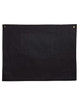 A black canvas short waist apron featuring a front pocket and two brass buttons at the top.