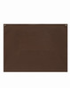 A brown canvas short waist apron with a front pocket and two side snaps. Features a simple design.