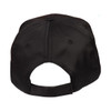 A black polycotton twill cap featuring a rear opening and an adjustable strap. Includes a logo on the back.