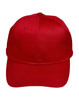 A red polycotton twill cap featuring a structured design and a logo on the front.