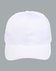 A white polycotton twill cap with a curved brim and an adjustable strap. It features a logo on the front.