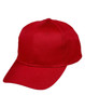 A red polycotton twill cap featuring a structured design and a logo on the front.