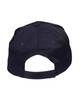 A navy blue polycotton twill cap featuring a back strap and ventilation holes. It has a branded logo.