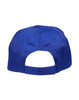 A blue polycotton twill cap featuring an adjustable back and a logo.