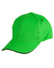 A bright green cap with a curved brim and a logo on the side.